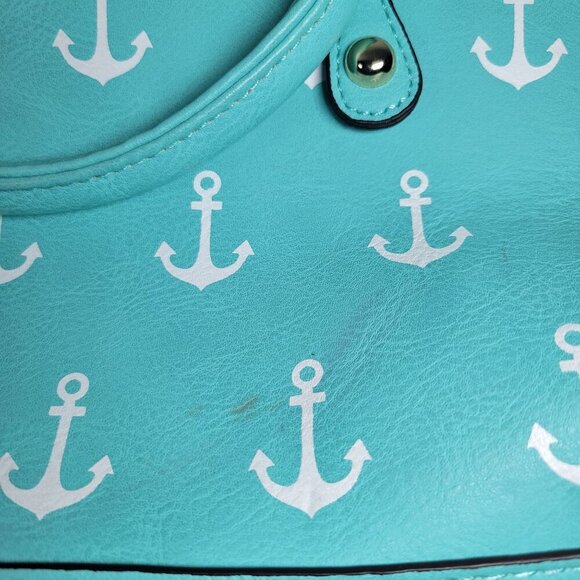 Turquoise Anchor Nautical Faux Leather Adjustable Crossbody Shoulder Handbag - Picture 4 of 11